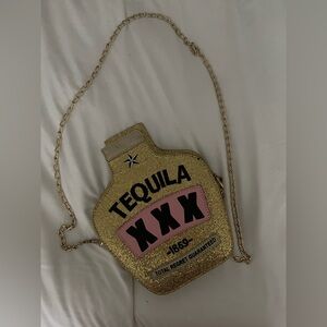 Gold Glitter 'Tequila XXX' Bottle Crossbody Bag - Novelty Women’s Purse